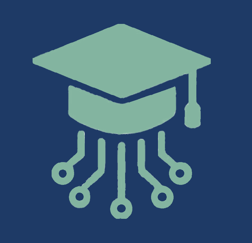 SchoolSorter NYC app icon: a sage graduation cap above circuit lines, on a navy background